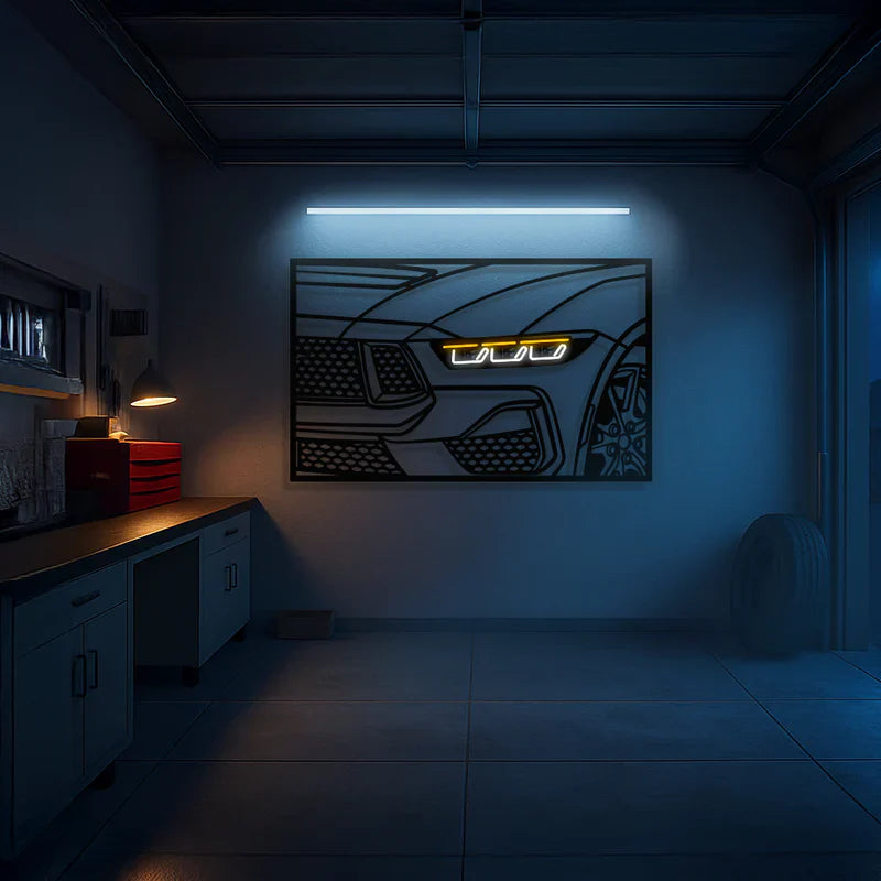 2024 Mustang GT Apex Front View Metal Neon Frame Wall Art