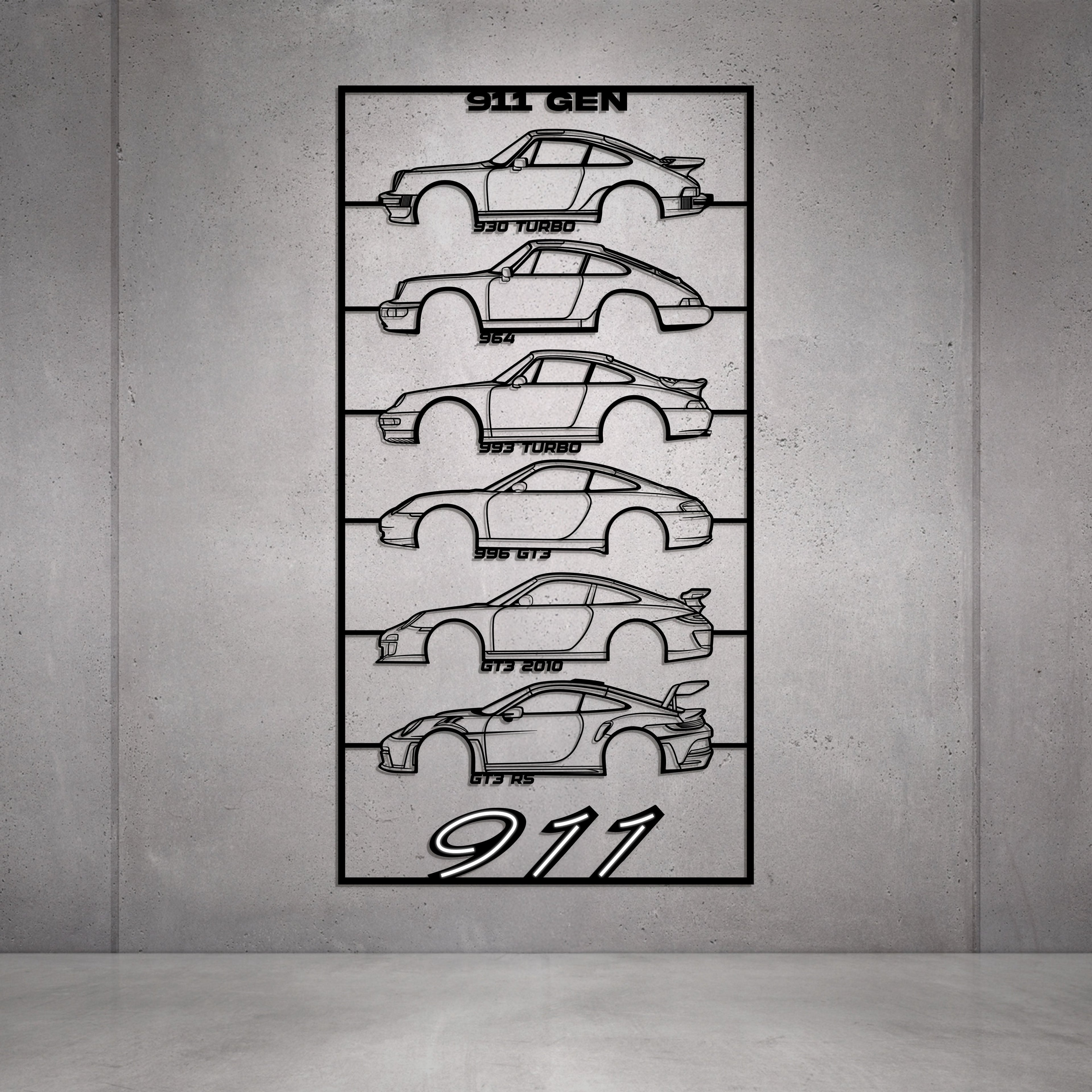 911 Gen's Metal Neon Car Wall Art - MTN0272