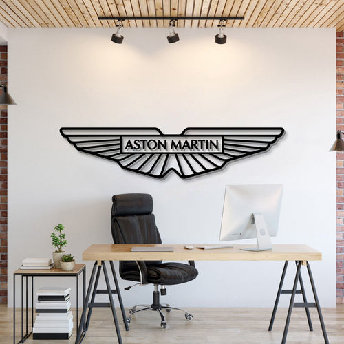 Aston Martin Logo (Outline) — Handcrafted Metal Emblem with Licensed Model Car
