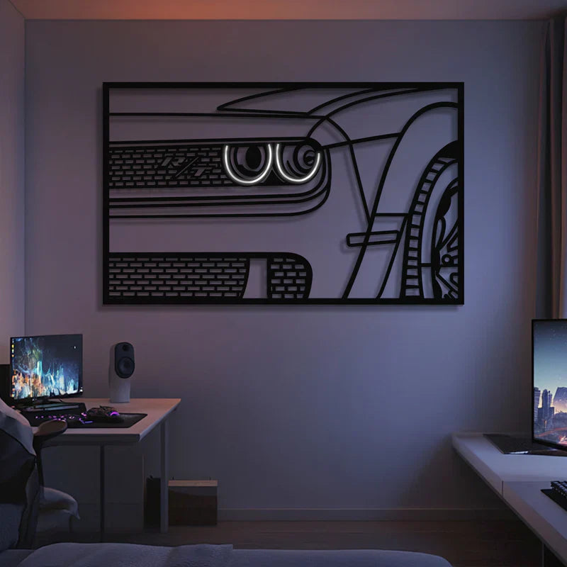 2023 Challenger R/T Apex Front View Metal Neon Frame Wall Art