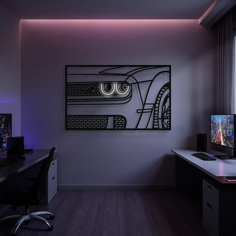 2023 Challenger R/T Apex Front View Metal Neon Frame Wall Art