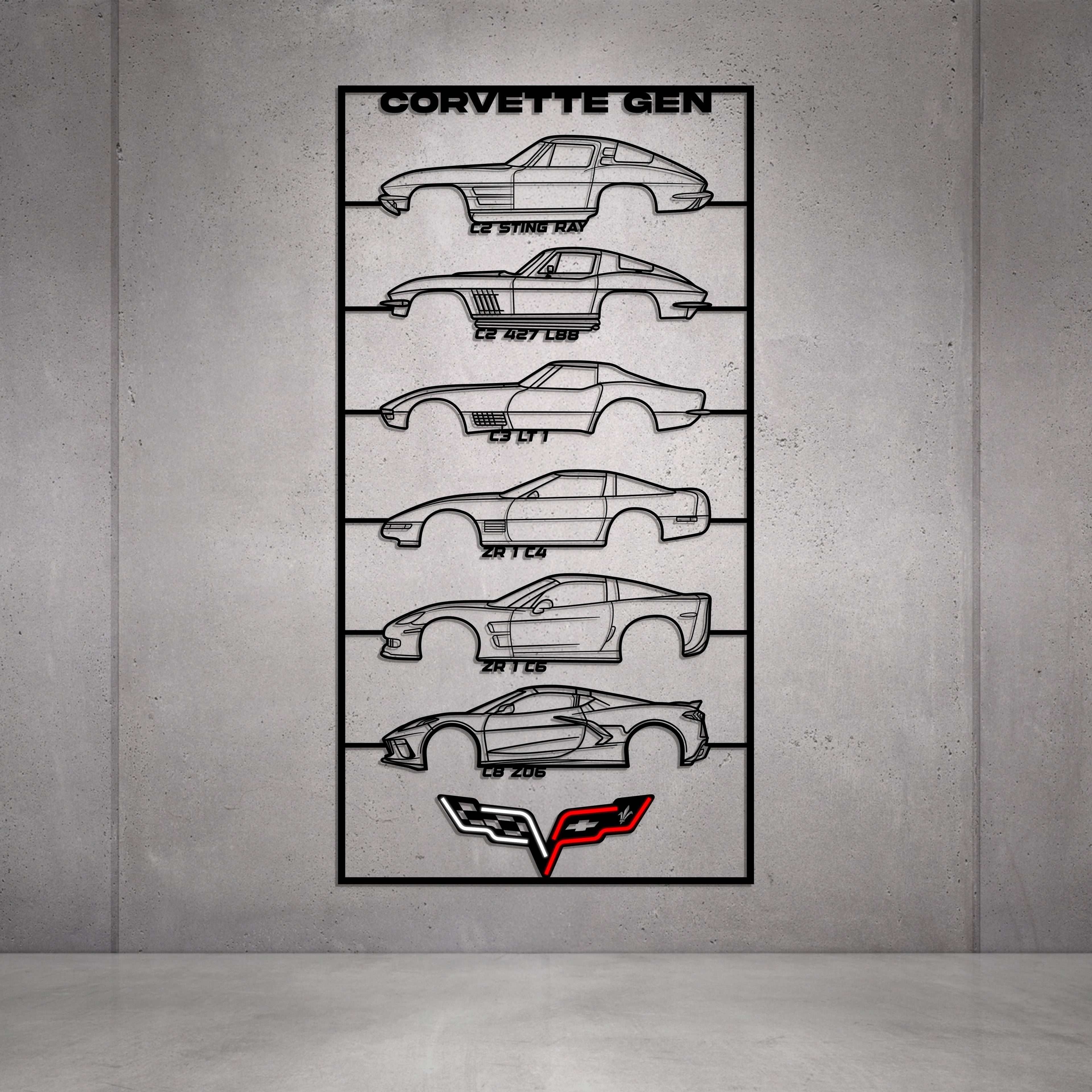 Corvette Gen's Metal Neon Car Wall Art - MTN0277