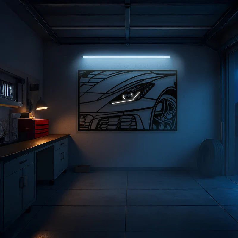 2019 Corvette C7 ZR1 ZTK Apex Front View Metal Neon Frame Wall Art