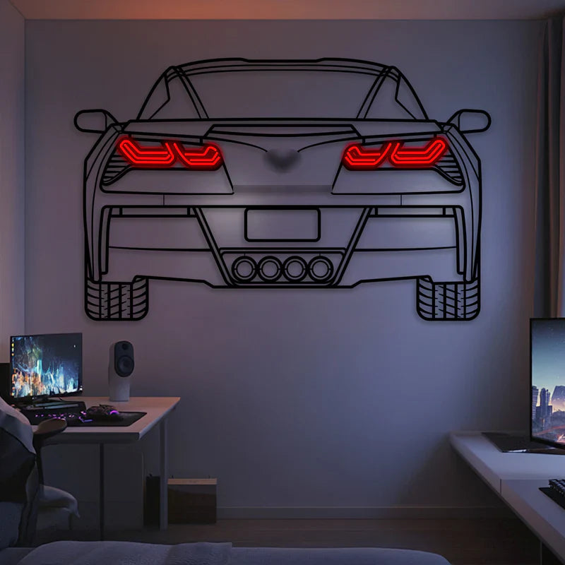 2014 Corvette C7 Z51 Back View Metal Neon Car Wall Art