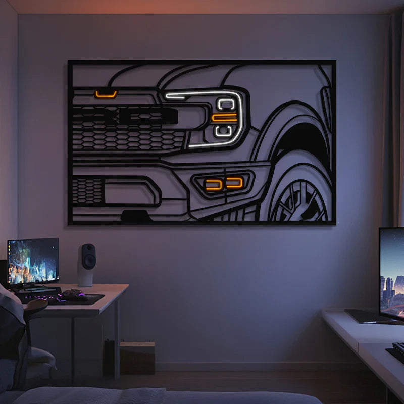 F150 Raptor Apex Front View Metal Neon Frame Wall Art