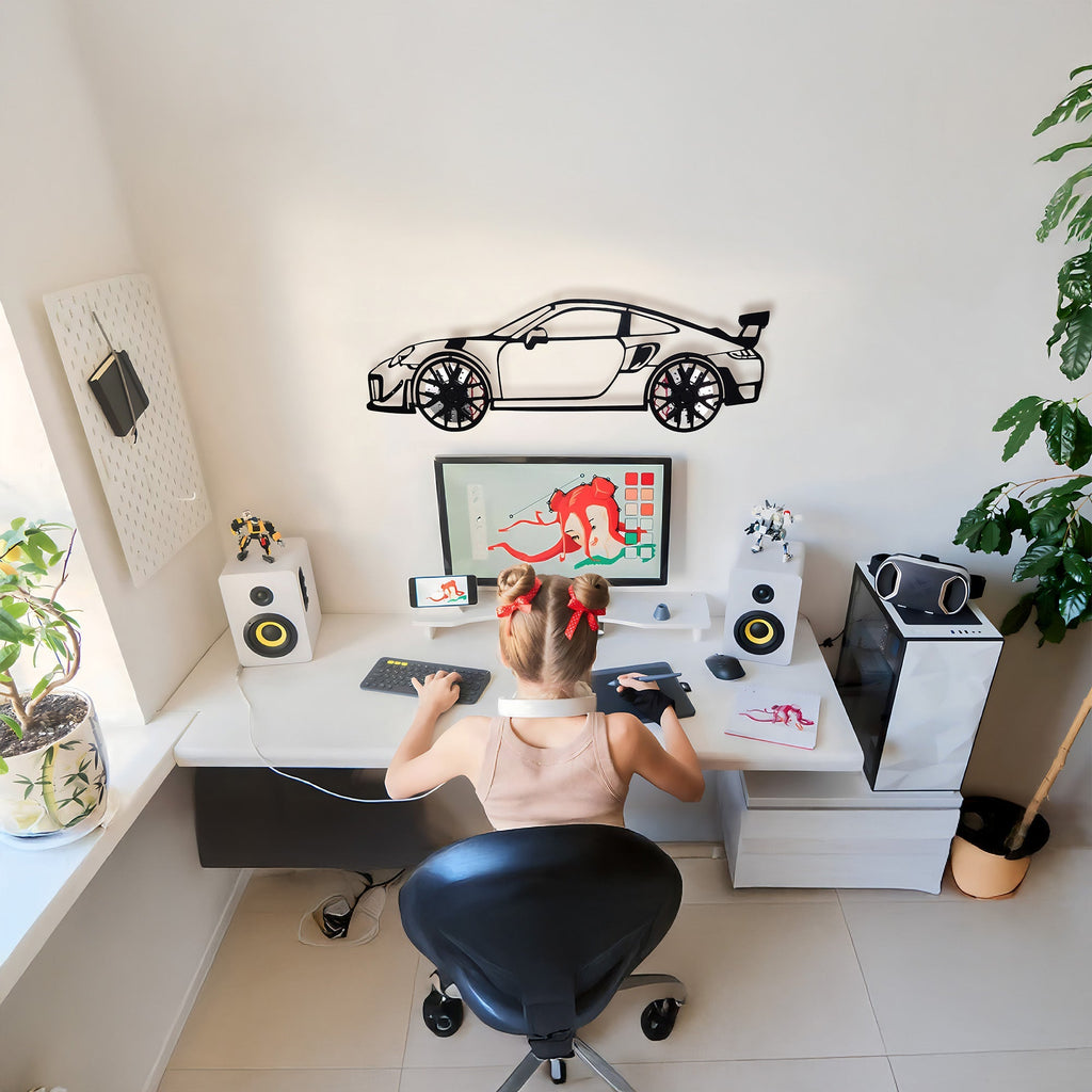 2019 911 GT2 RS Wall Art – Steel Cut with Spinning Wheels-KAFMEKA006