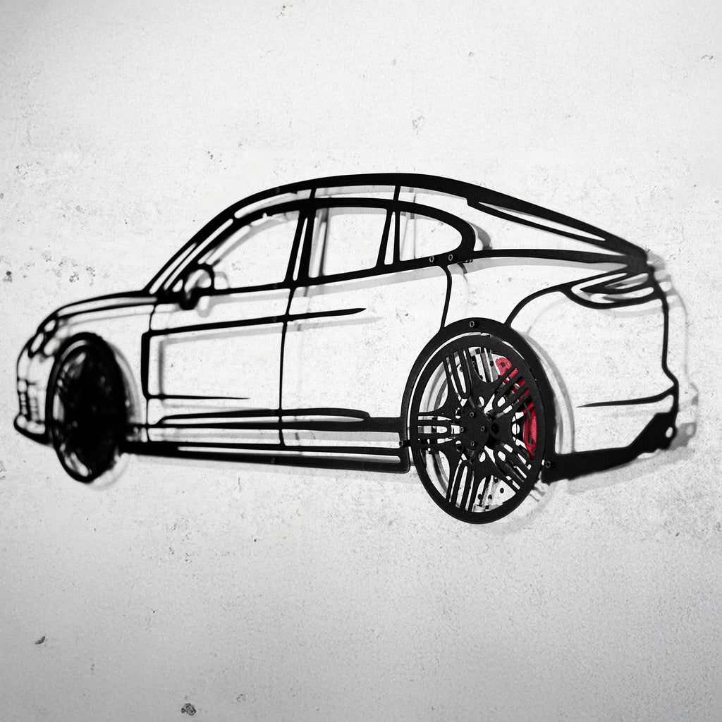 2022 Panamera 4S Wall Art – Steel Silhouette with Spinning Wheels-KAFMEKA009