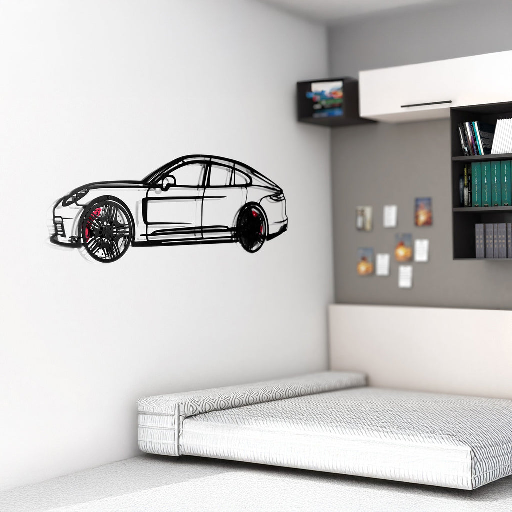 2022 Panamera 4S Wall Art – Steel Silhouette with Spinning Wheels-KAFMEKA009