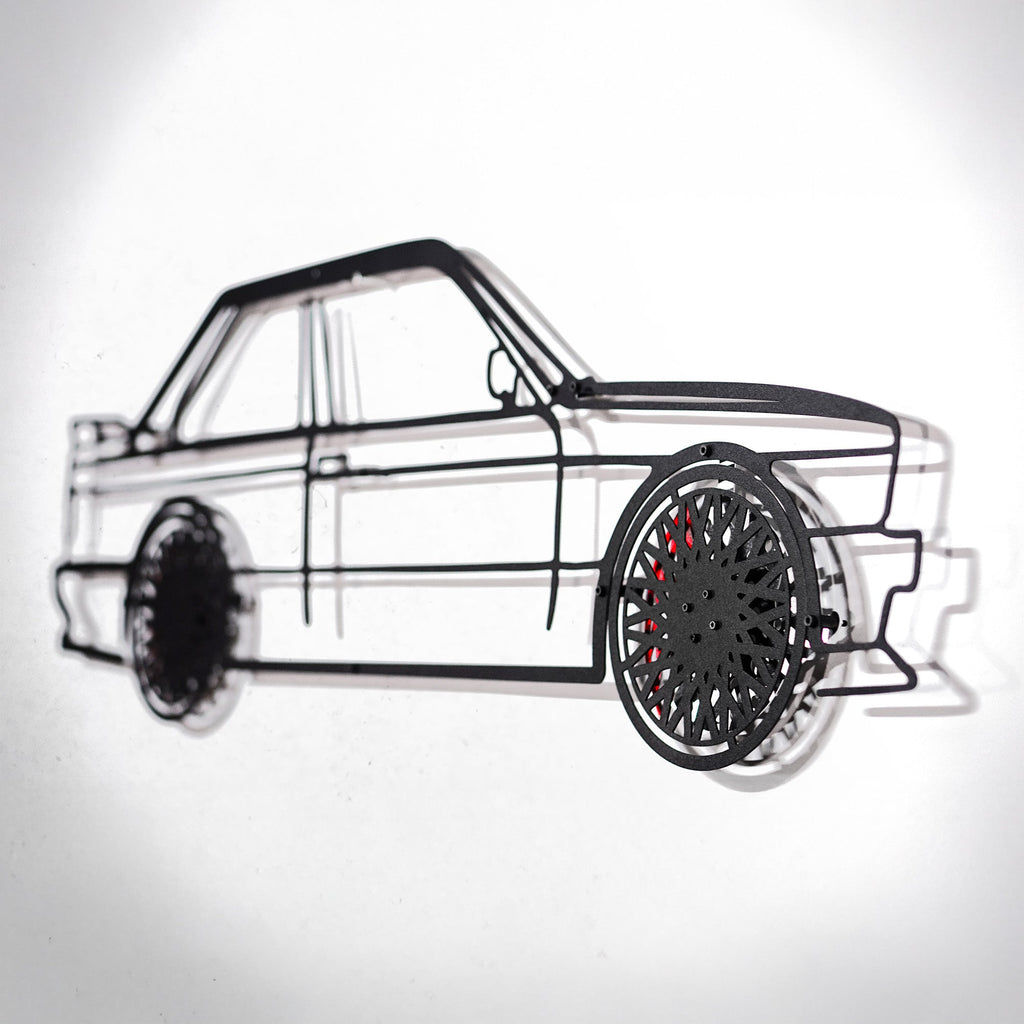 E30 M3 Wall Art – Classic Steel Silhouette with Spinning Wheels -KAFMEKA013