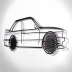 E30 M3 Wall Art – Classic Steel Silhouette with Spinning Wheels -KAFMEKA013