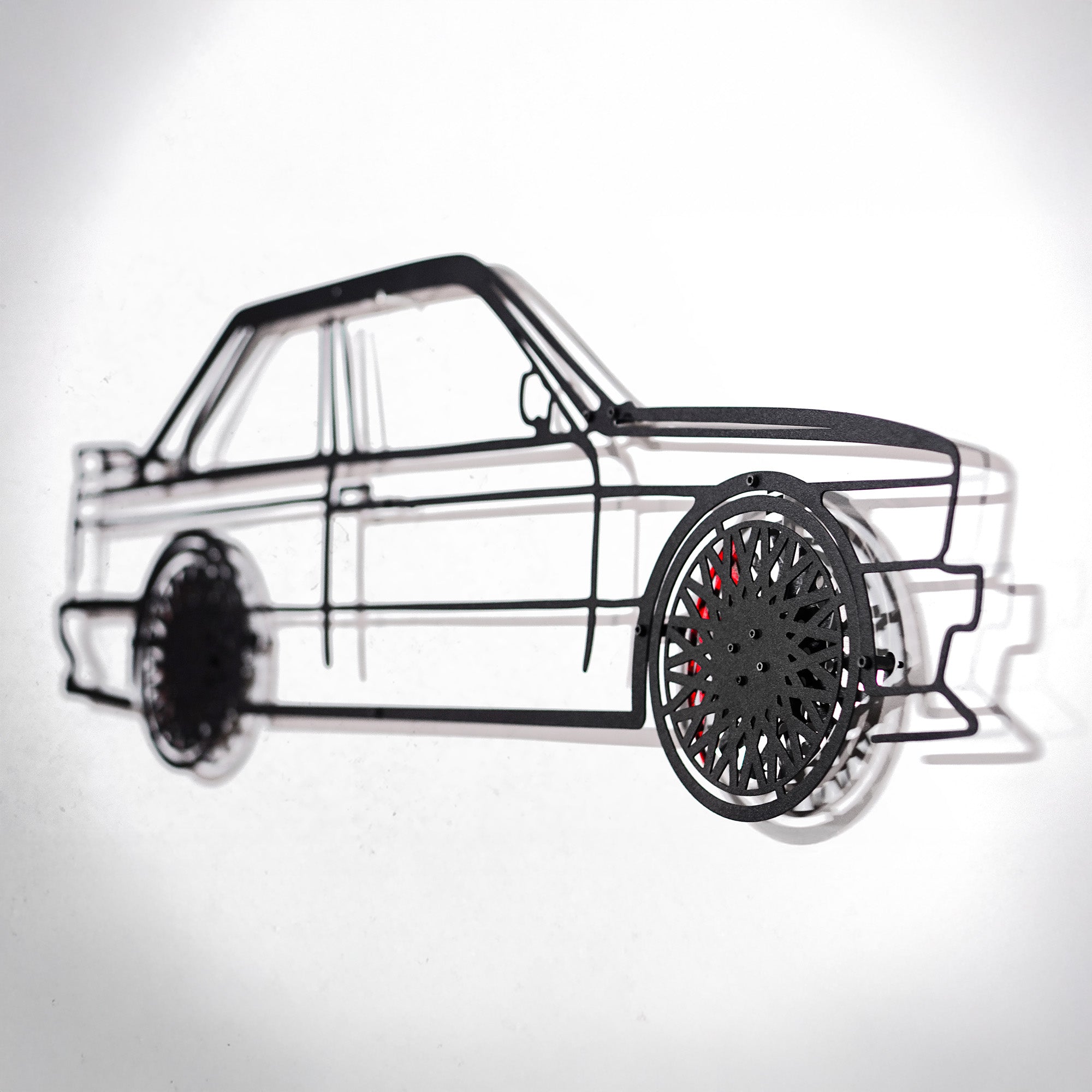E30 M3 Wall Art – Classic Steel Silhouette with Spinning Wheels -KAFMEKA013