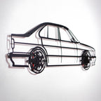 E34 M5 Wall Art – Classic Steel Silhouette with Spinning Wheels-KAFMEKA014