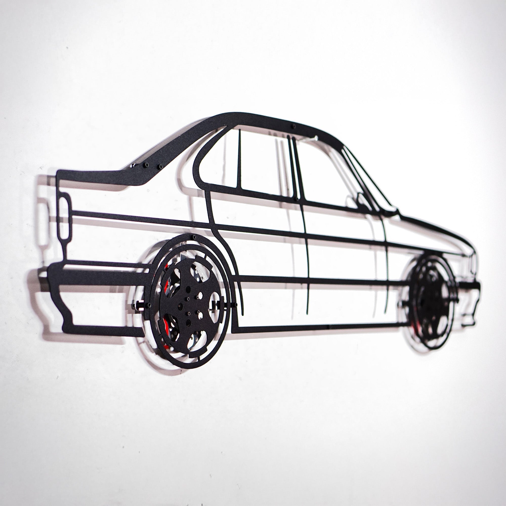 E34 M5 Wall Art – Classic Steel Silhouette with Spinning Wheels-KAFMEKA014