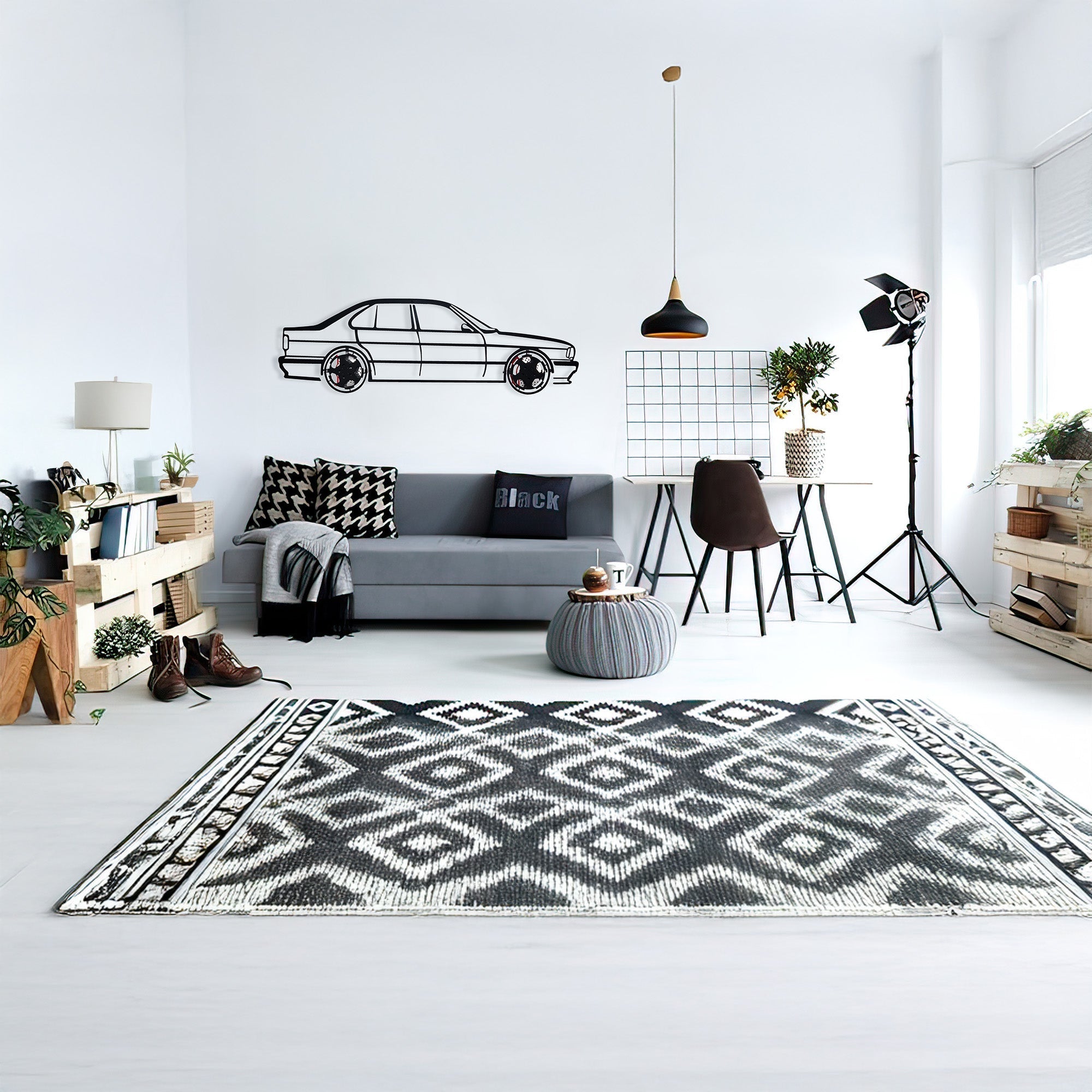 E34 M5 Wall Art – Classic Steel Silhouette with Spinning Wheels-KAFMEKA014