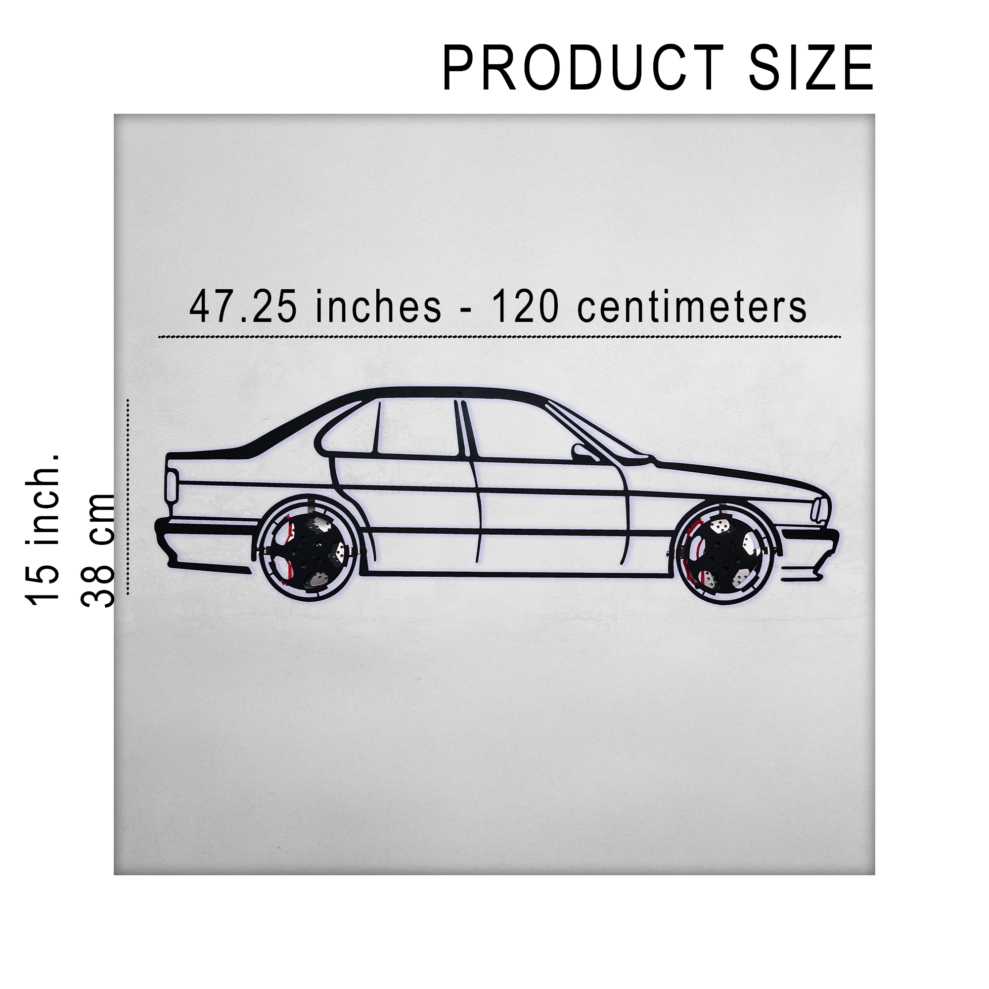 E34 M5 Wall Art – Classic Steel Silhouette with Spinning Wheels-KAFMEKA014