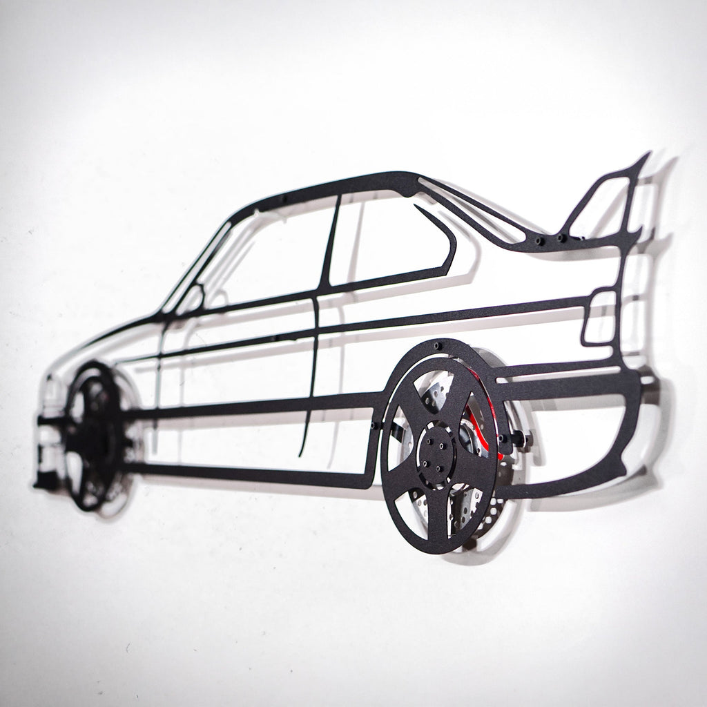 E36 M3 Wall Art – Classic Steel Silhouette with Spinning Wheels-KAFMEKA015