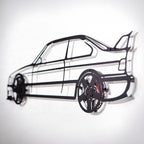 E36 M3 Wall Art – Classic Steel Silhouette with Spinning Wheels-KAFMEKA015