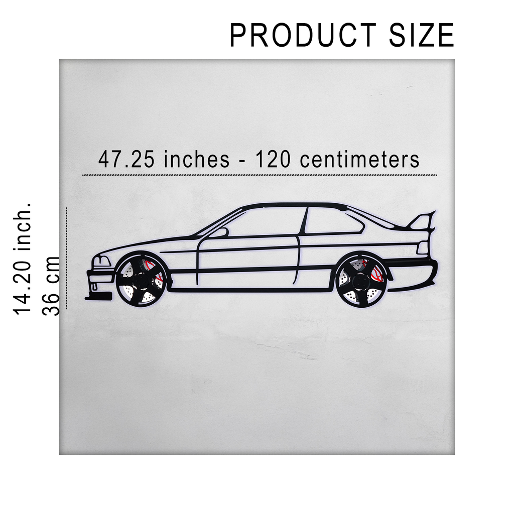 E36 M3 Wall Art – Classic Steel Silhouette with Spinning Wheels-KAFMEKA015