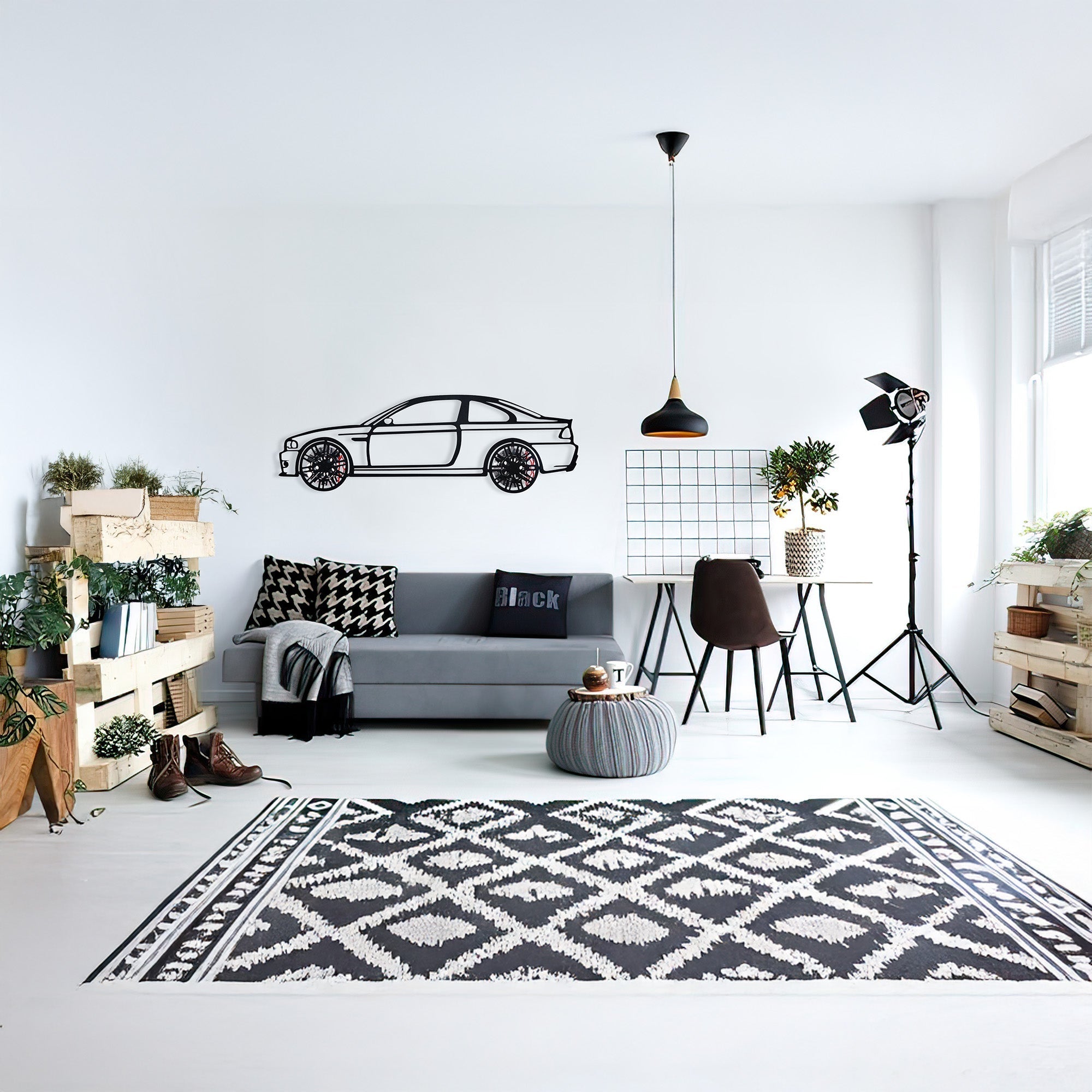 E46 M3 Wall Art – Steel Silhouette with Spinning Wheels-KAFMEKA016