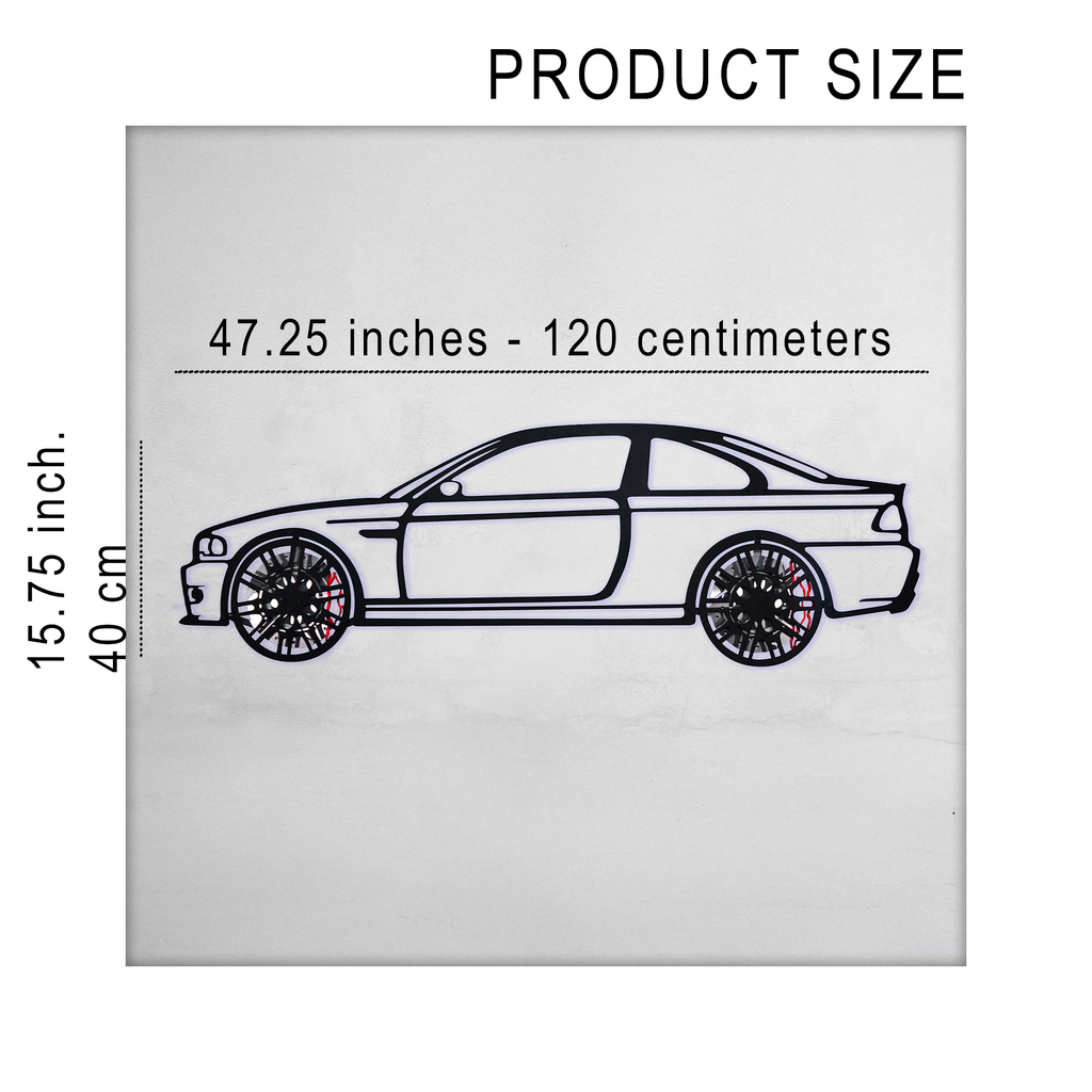 E46 M3 Wall Art – Steel Silhouette with Spinning Wheels-KAFMEKA016