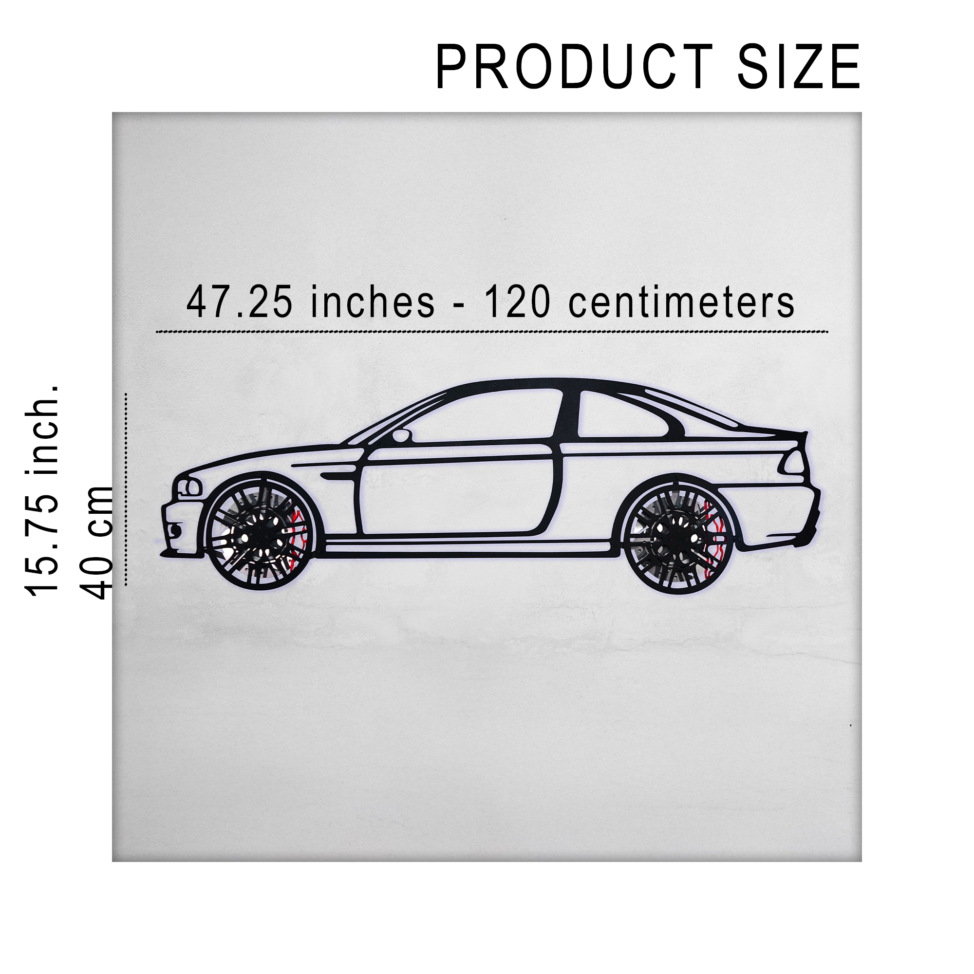 E46 M3 Wall Art – Steel Silhouette with Spinning Wheels-KAFMEKA016