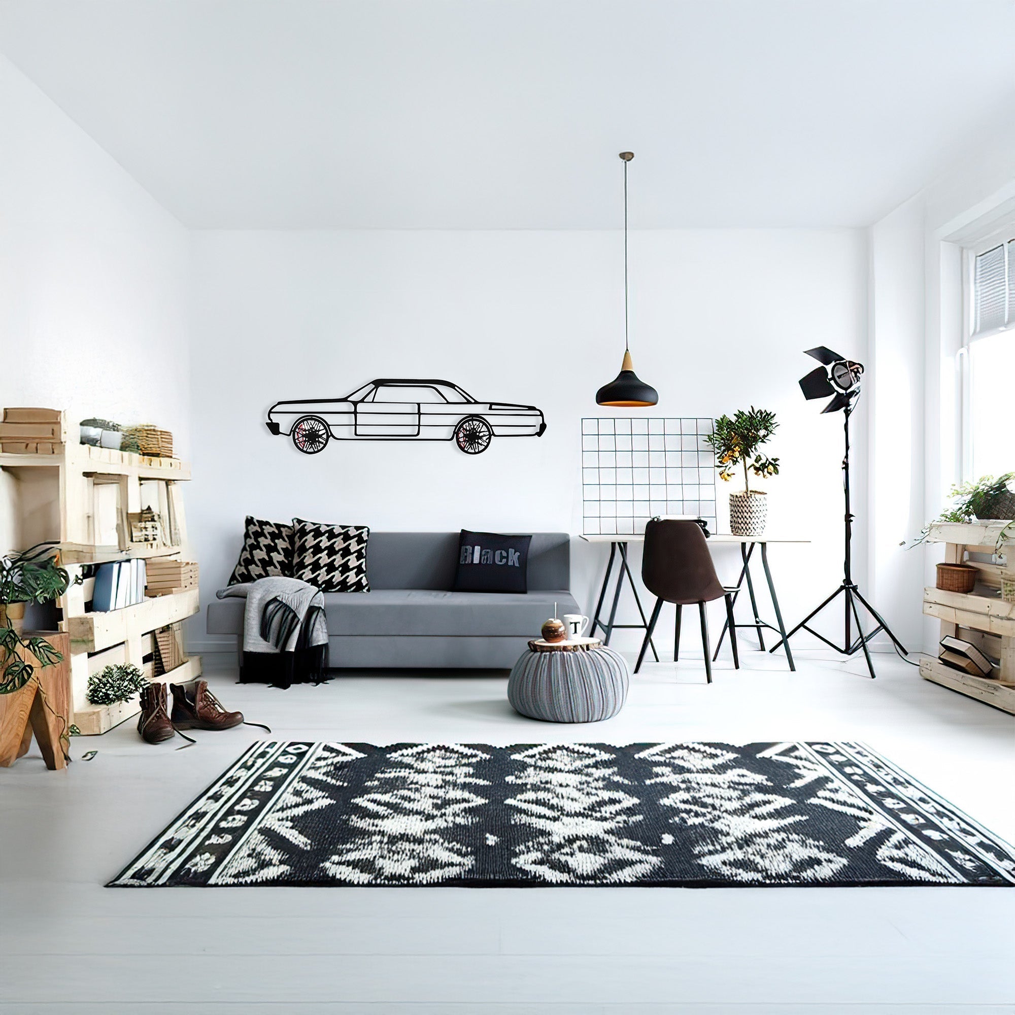 Impala Wall Art – Classic Steel Silhouette with Spinning Wheels-KAFMEKA019