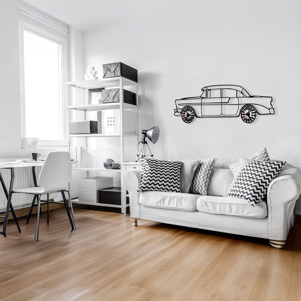 1956 Bel Air Wall Art – Classic Steel Silhouette with Spinning Wheels-KAFMEKA020