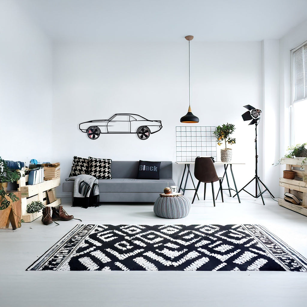 1969 Camaro Wall Art – Classic Steel Silhouette with Spinning Wheels-KAFMEKA021