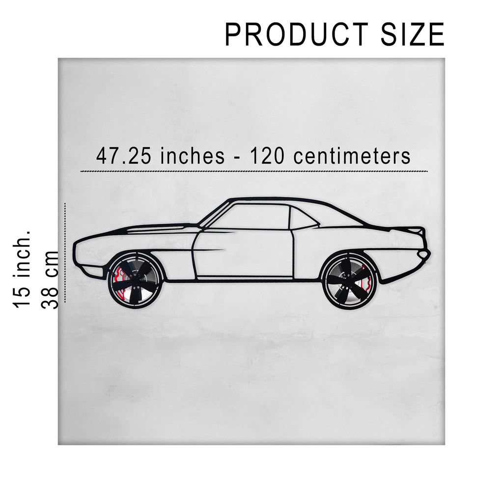 1969 Camaro Wall Art – Classic Steel Silhouette with Spinning Wheels-KAFMEKA021