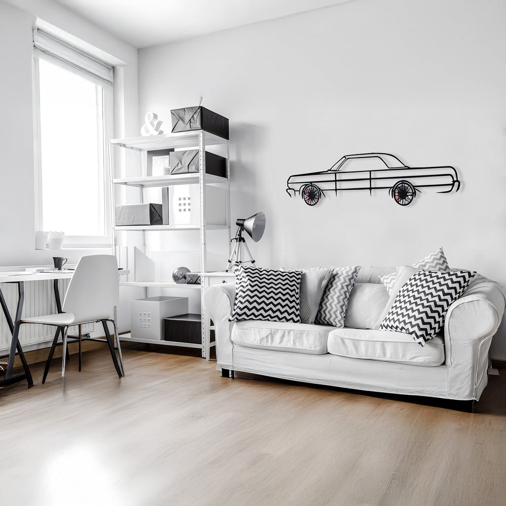 1964 Impala Wall Art – Classic Steel Silhouette with Spinning Wheels-KAFMEKA022