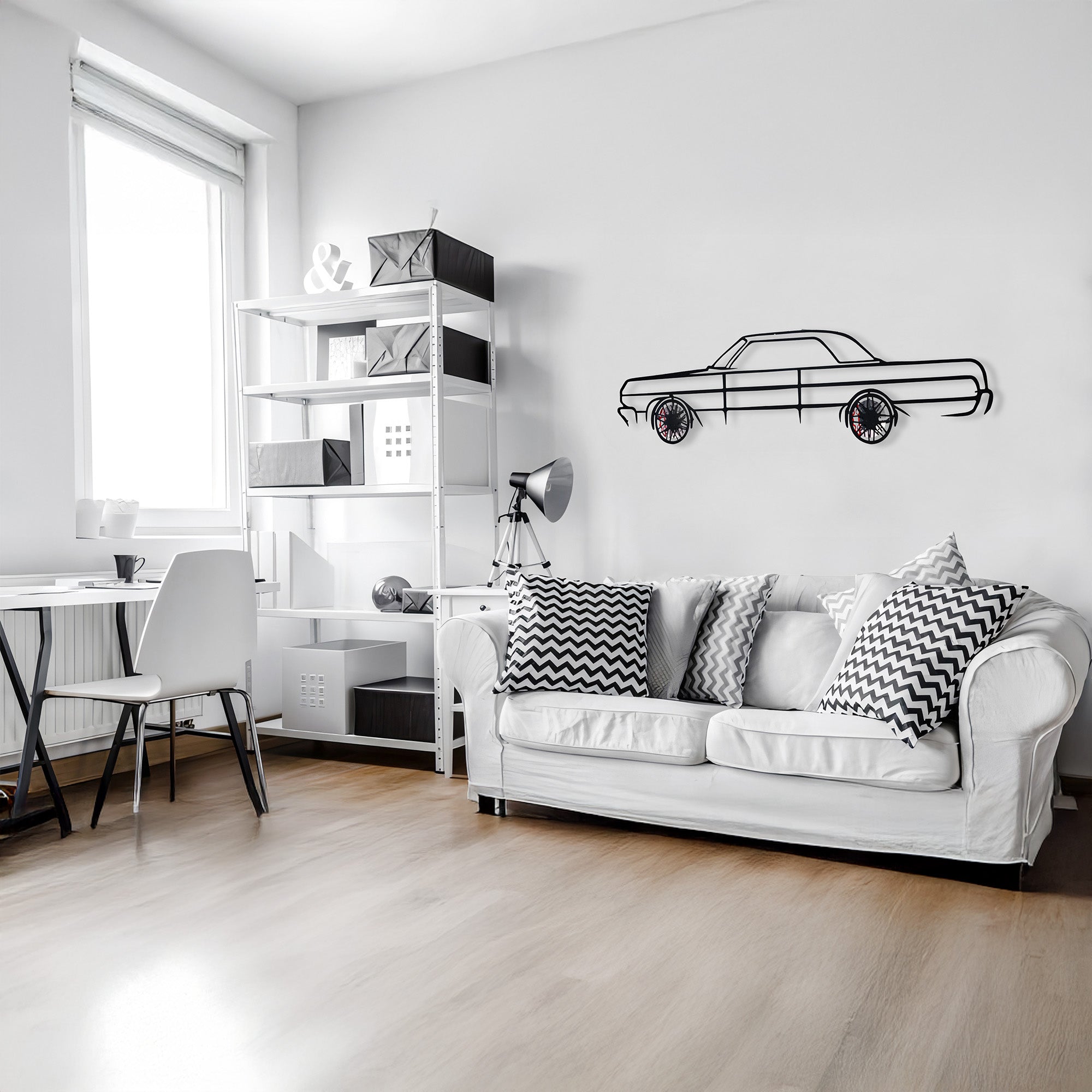 1964 Impala Wall Art – Classic Steel Silhouette with Spinning Wheels-KAFMEKA022