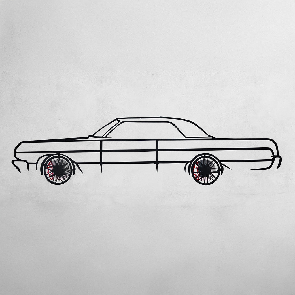 1964 Impala Wall Art – Classic Steel Silhouette with Spinning Wheels-KAFMEKA022