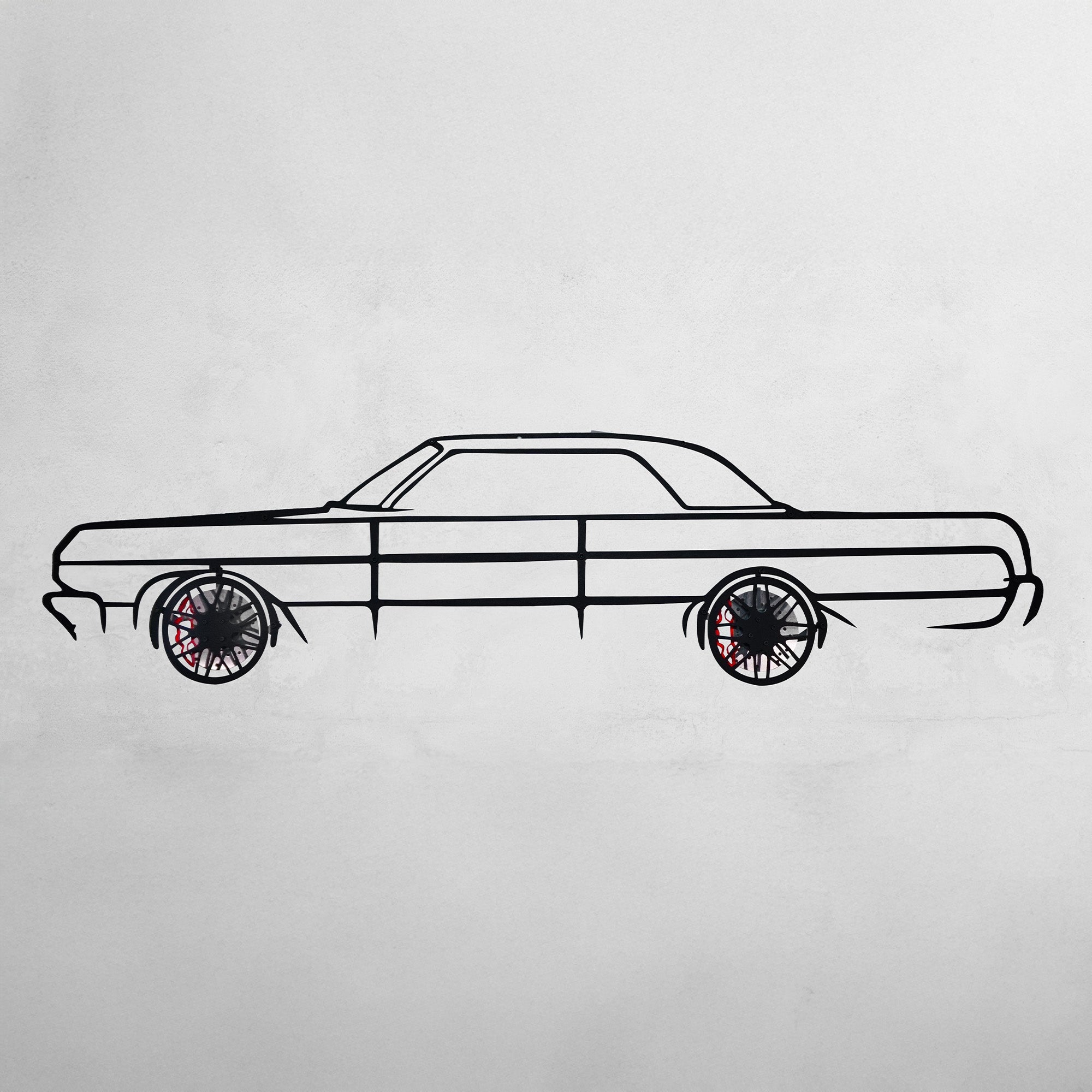 1964 Impala Wall Art – Classic Steel Silhouette with Spinning Wheels-KAFMEKA022