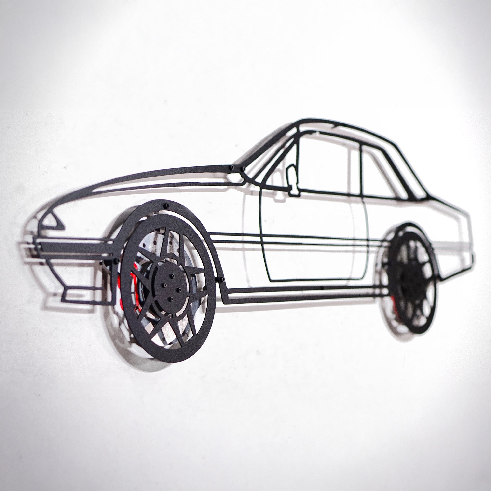 1985 400i Wall Art – Classic Steel Silhouette with Spinning Wheels-KAFMEKA024