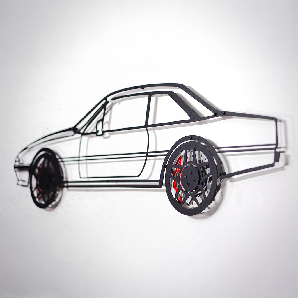 1985 400i Wall Art – Classic Steel Silhouette with Spinning Wheels-KAFMEKA024