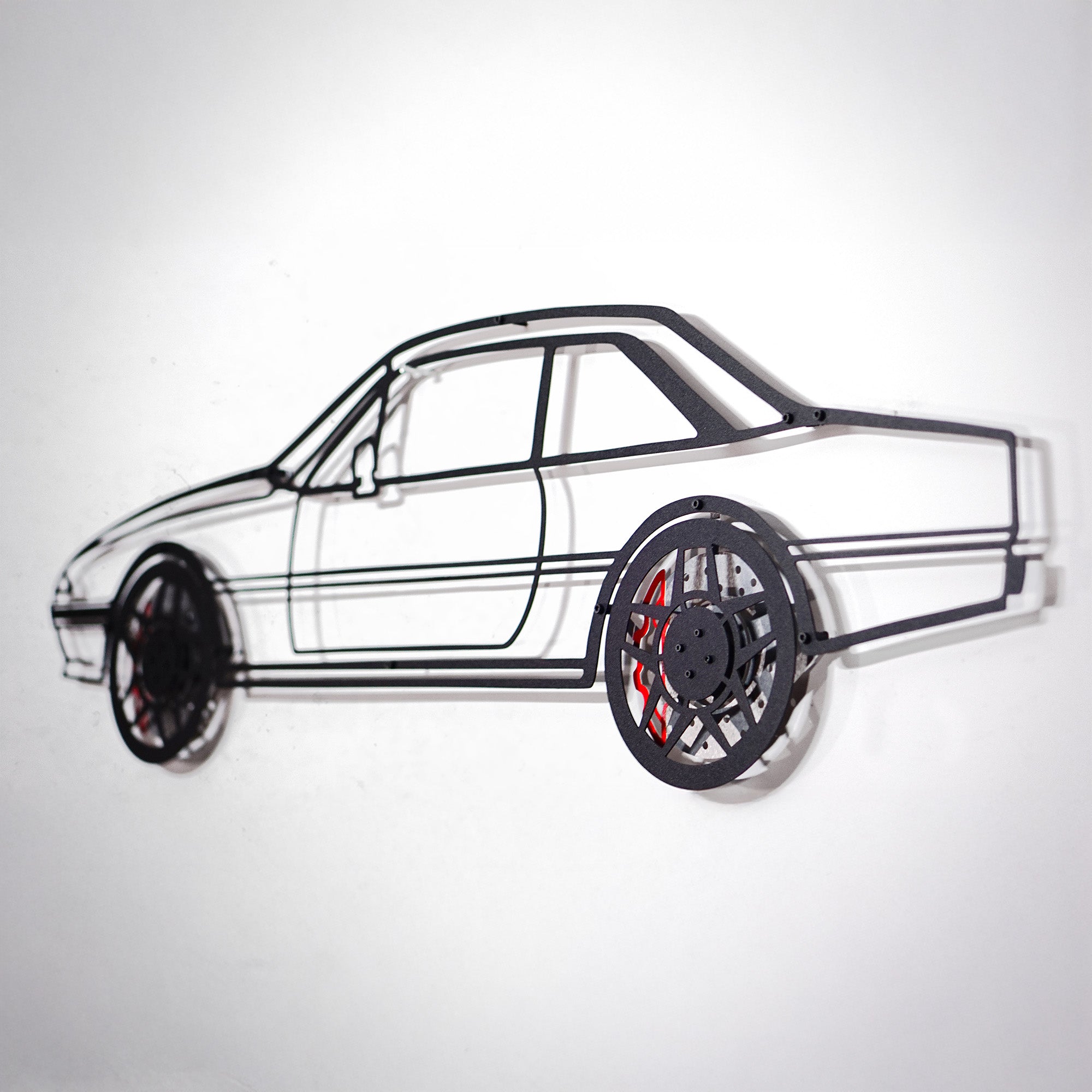 1985 400i Wall Art – Classic Steel Silhouette with Spinning Wheels-KAFMEKA024