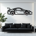 GT3 RS Style Metal Wall Art – Rotating Wheel Car Silhouette