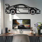 GT3 RS Style Metal Wall Art – Rotating Wheel Car Silhouette