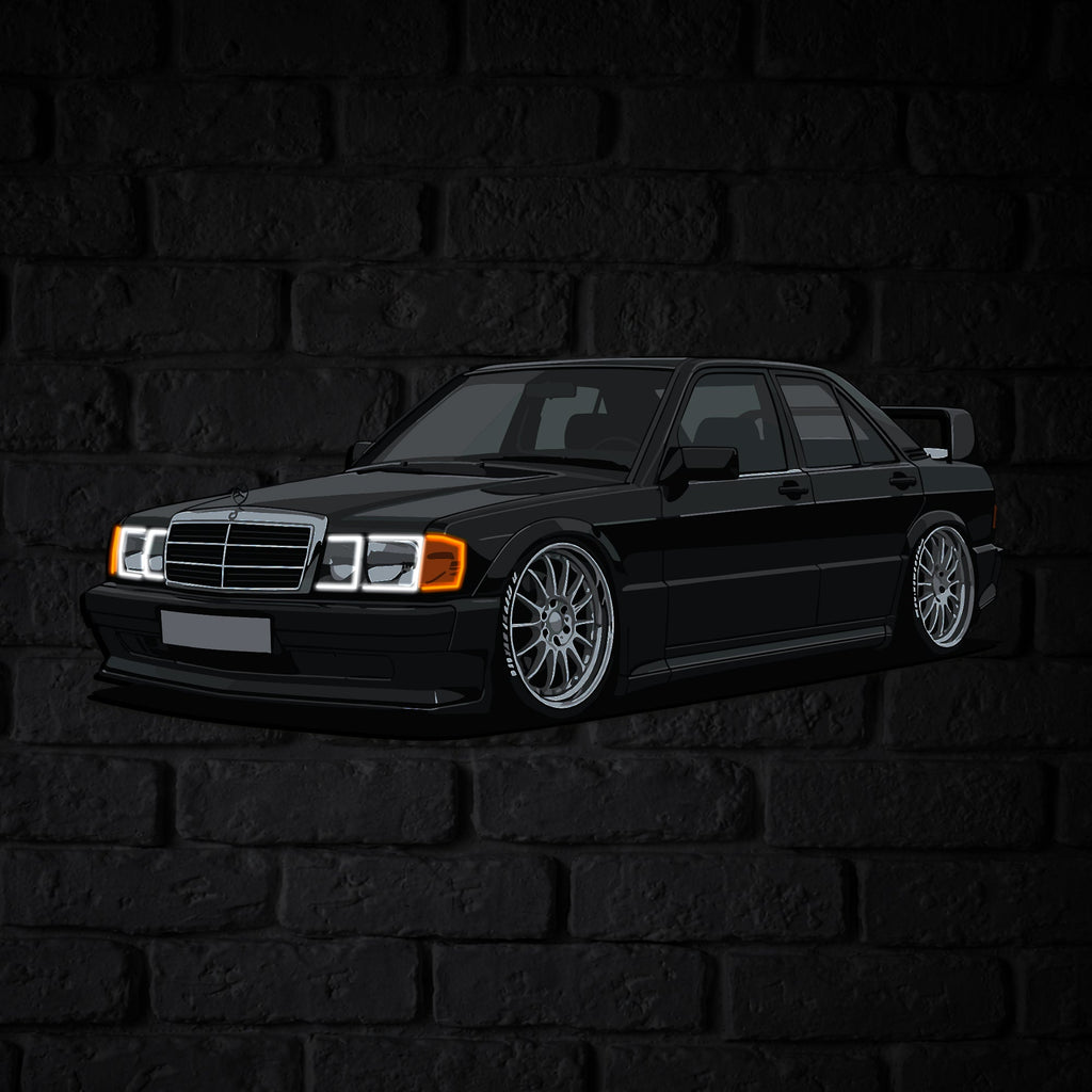 190E Perspective Neon Car Wall Art - UV0001