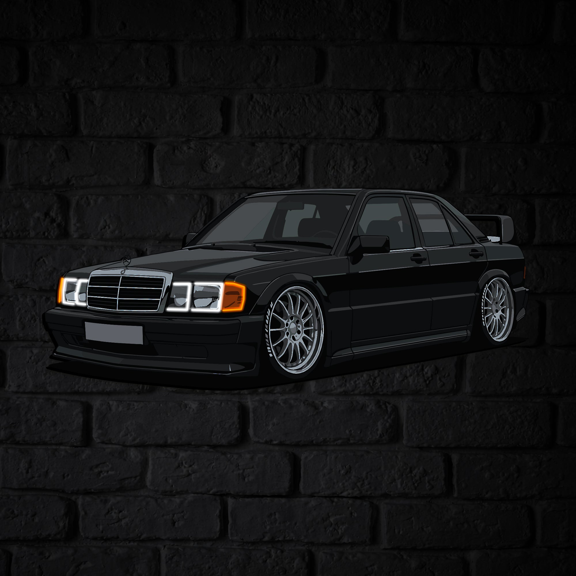 190E Perspective Neon Car Wall Art - UV0001