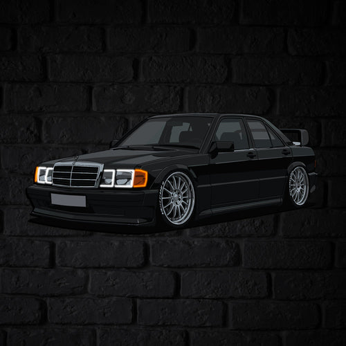 190E Perspective Neon Car Wall Art - UV0001