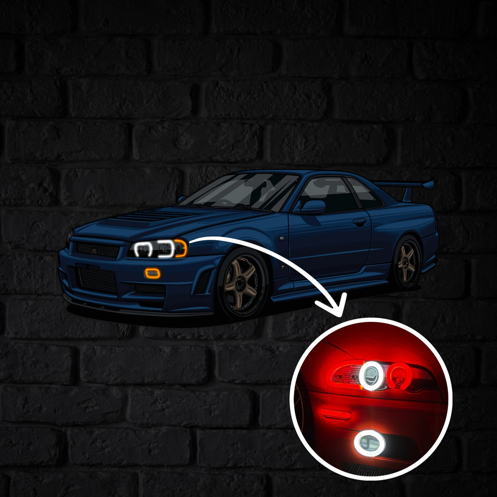 GT-R R-34 Perspective Neon Car Wall Art - UV0009
