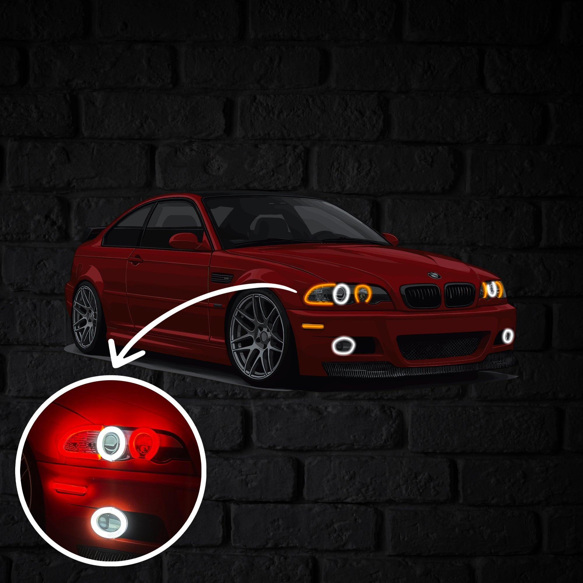 E46 Perspective Neon Car Wall Art - UV0006