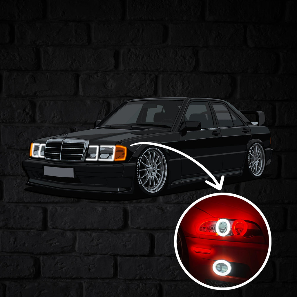 190E Perspective Neon Car Wall Art - UV0001
