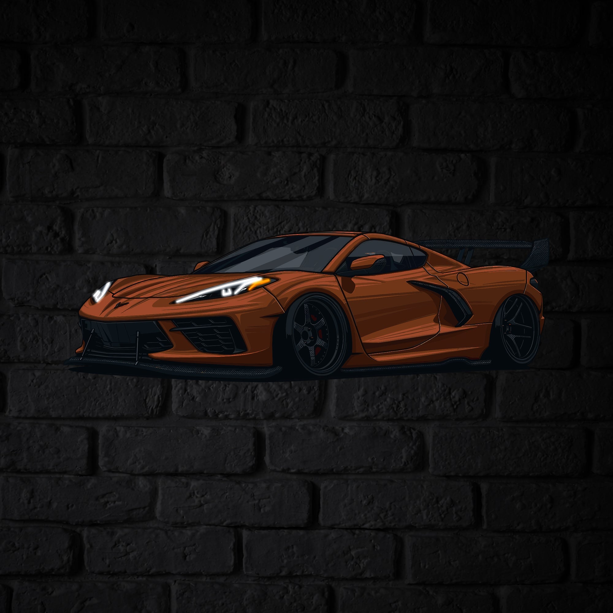 Corvette C8 Perspective Neon Car Wall Art - UV0003