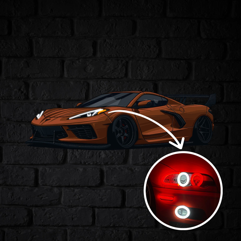Corvette C8 Perspective Neon Car Wall Art - UV0003