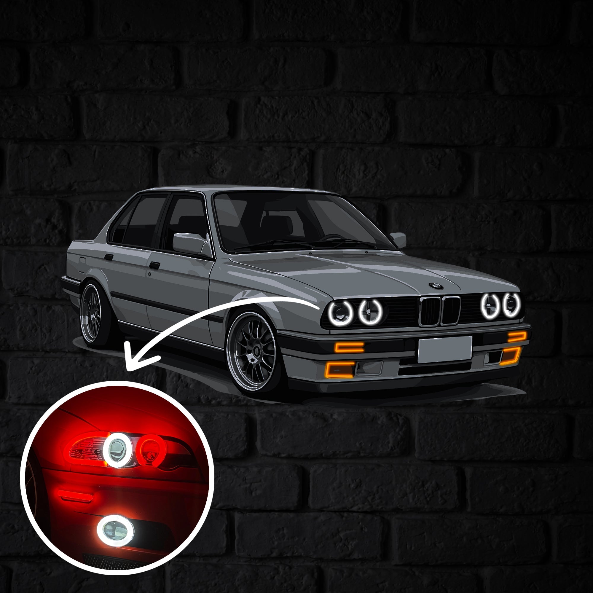 E30 Perspective Neon Car Wall Art - UV0004