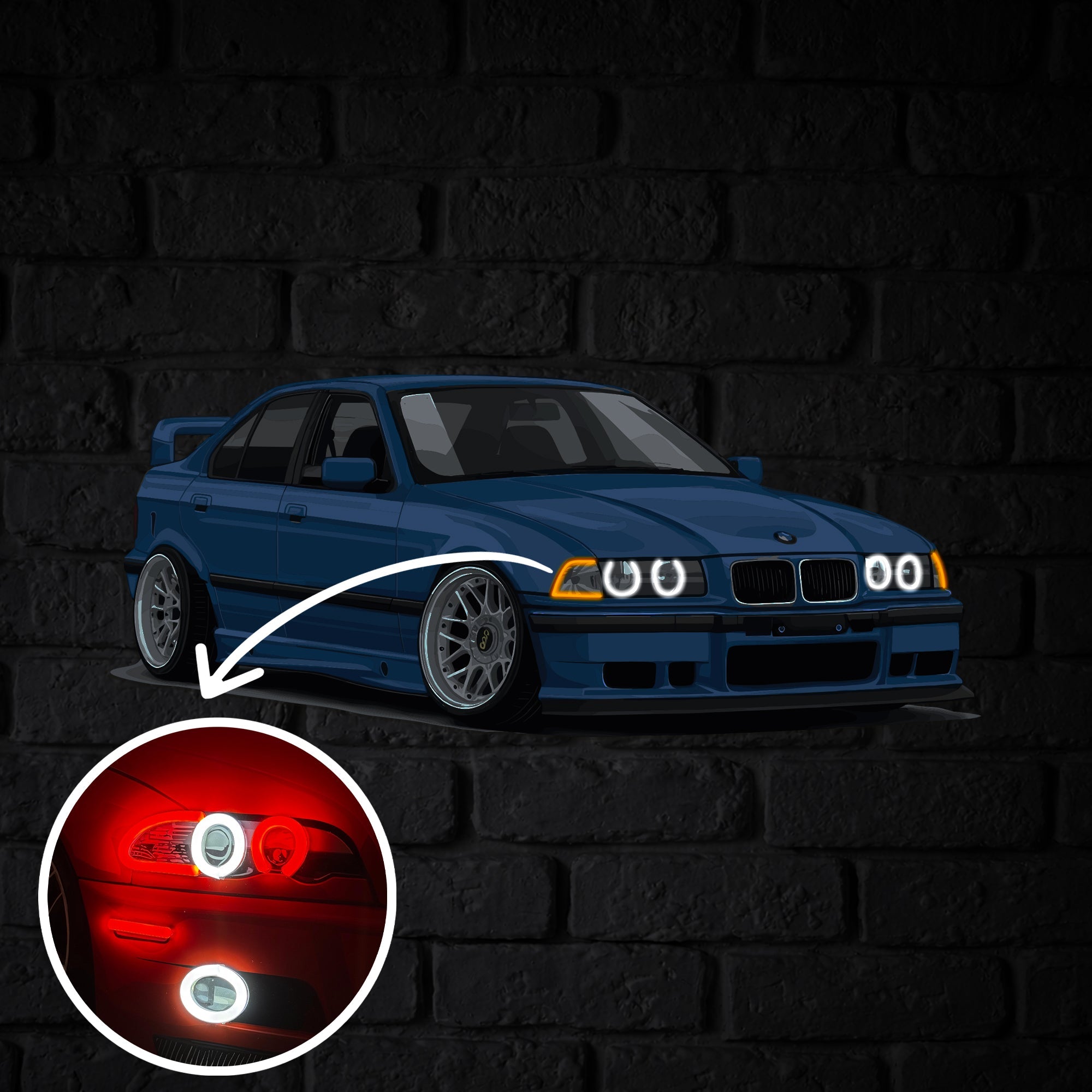 E36 Perspective Neon Car Wall Art - UV0005