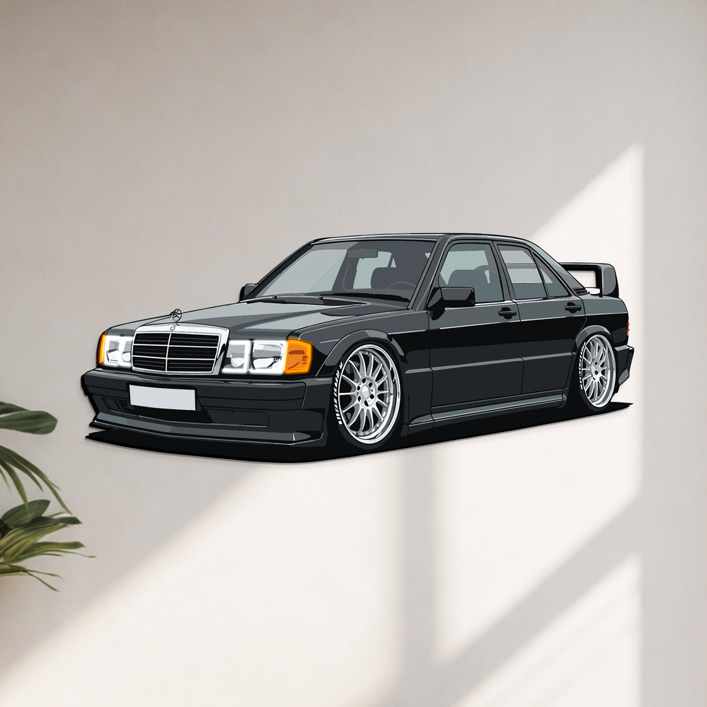 190E Perspective Neon Car Wall Art - UV0001