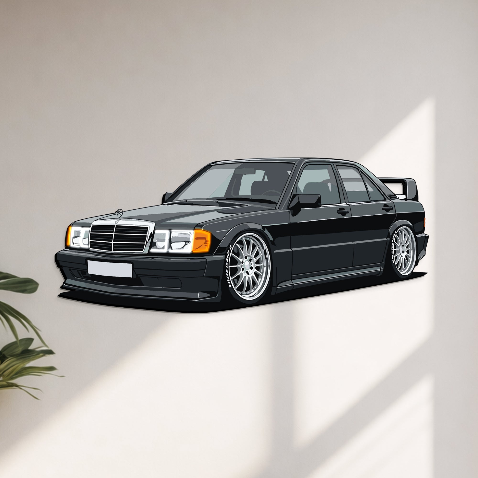 190E Perspective Neon Car Wall Art - UV0001